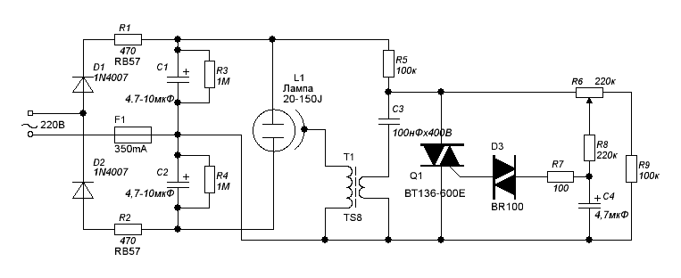 Схема стробоскопа на импульсной лампе